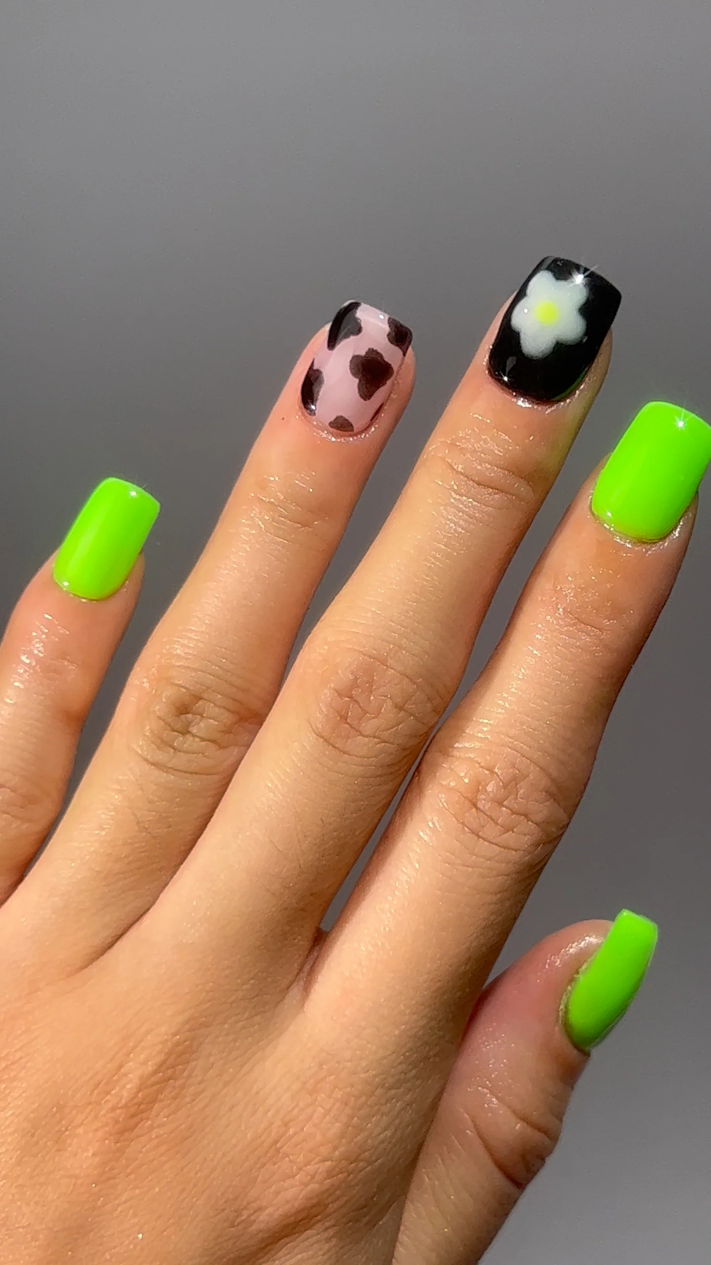 Neon Green Petal Cow Print